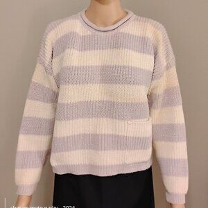 Women's purple and white long sleeve sweater